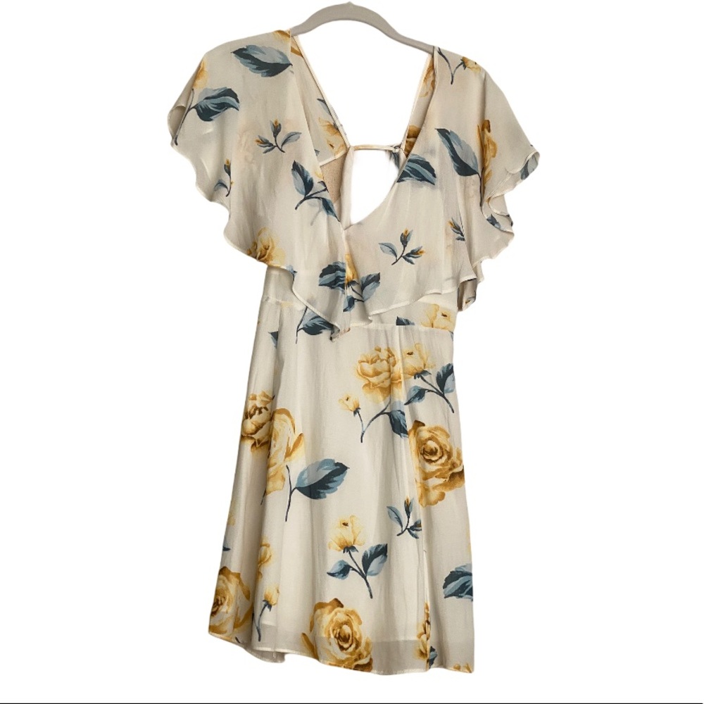 Rose floral white fit flare flowy sleeve dress S